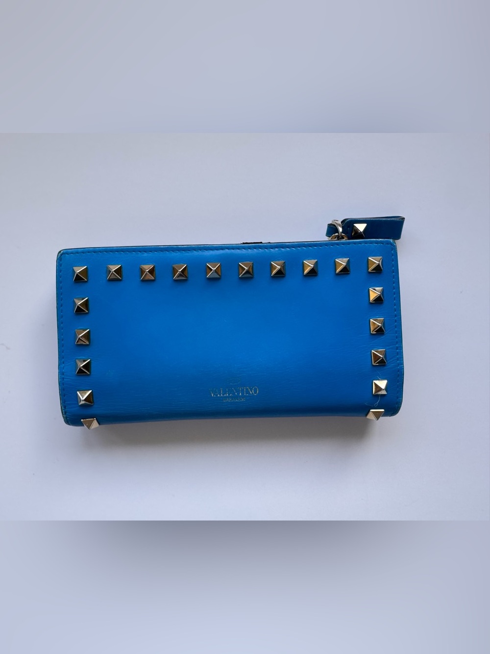 Valentino Garavani Rockstud Turquoise Blue Leather Continental Wallet